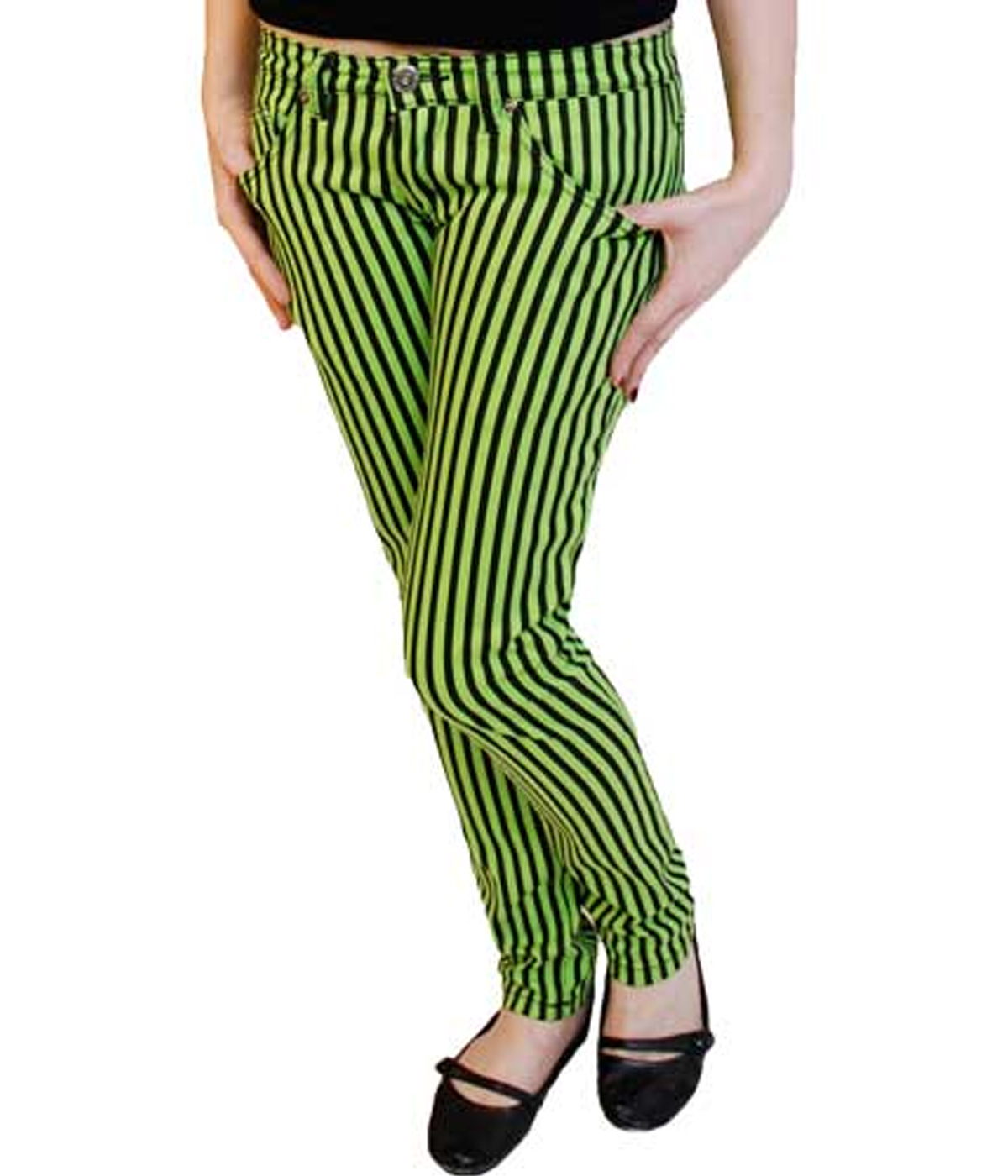 Pantalón Pitillo Rayas Verde Lima y Negras